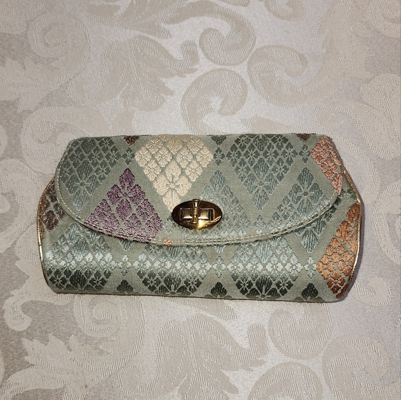 B. TIHMODE Vintage 60s Brocade Satin Clutch – Rare Geometric Evening Purse - Picture 13 of 15
